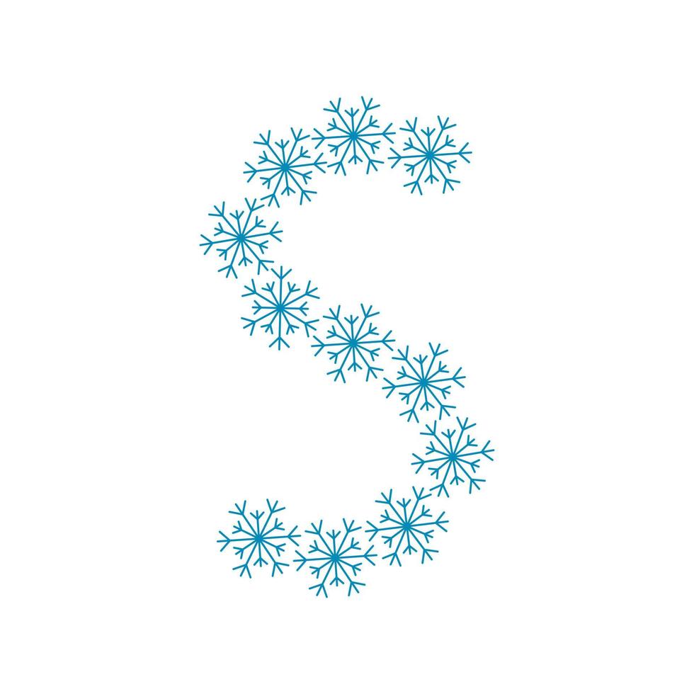 bokstaven s från snöflingor. festligt teckensnitt för nyår och jul vektor