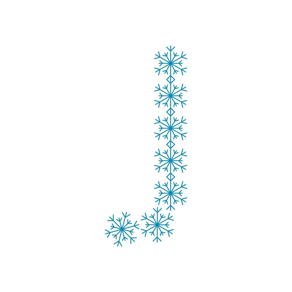 bokstav j från snöflingor. festligt teckensnitt för nyår och jul vektor