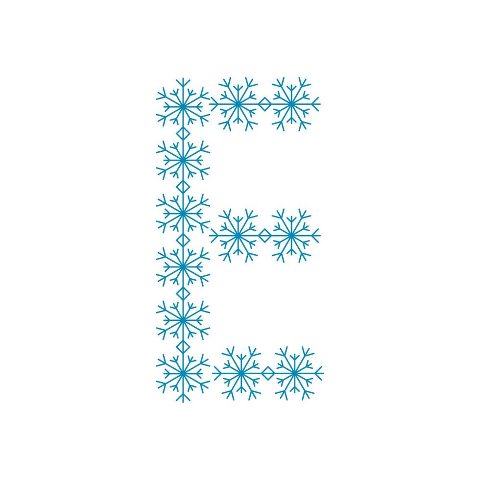 bokstav e från snöflingor. festligt teckensnitt för nyår och jul vektor