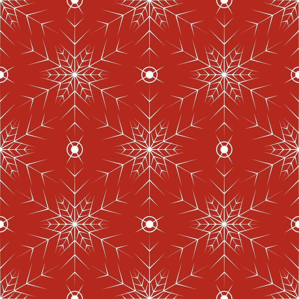 sömlöst mönster med vita snöflingor på röd bakgrund vektor
