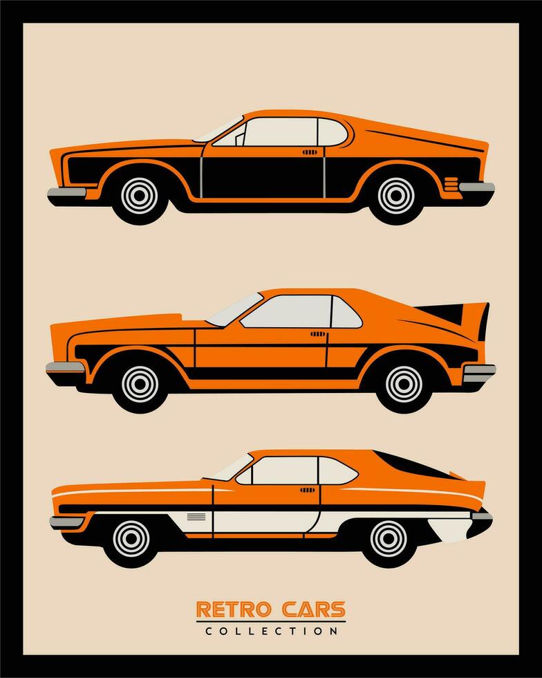 retro Auto Sammlung eben Illustration Vektor klassisch Fahrzeug Jahrgang alt Epoche druckbar