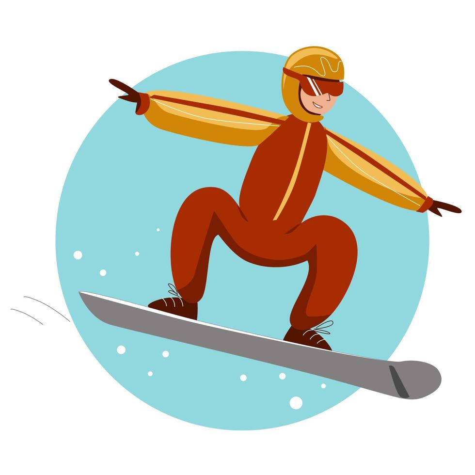 ein fröhlicher Snowboarder fährt ein Snowboard vektor