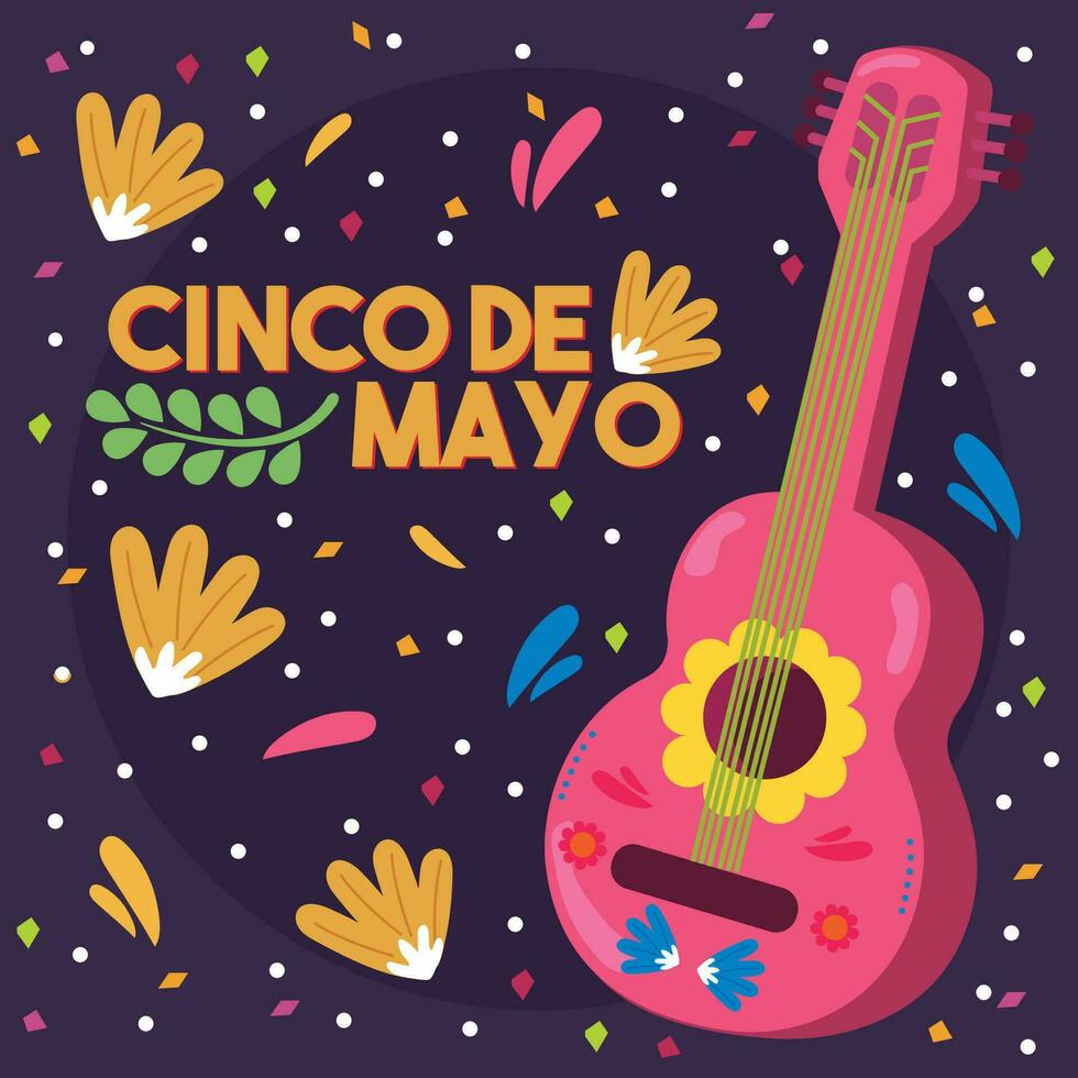 farbiges cinco de mayo-plakat mit einer traditionellen gitarrenvektorillustration vektor