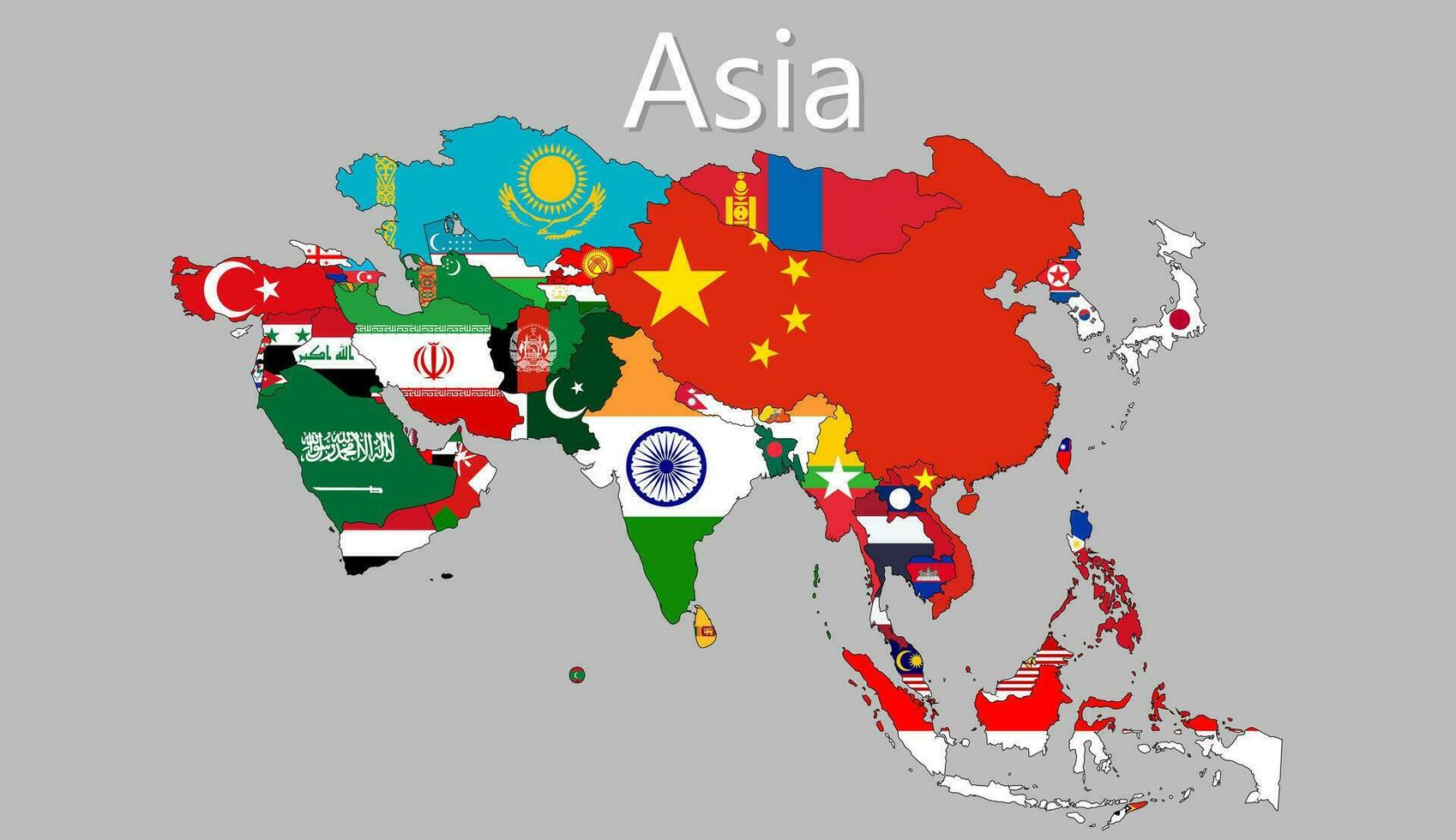 Vektor Karte von Asien trennen Schichten und Namen deutlich, einfach zu verwenden, Illustration.
