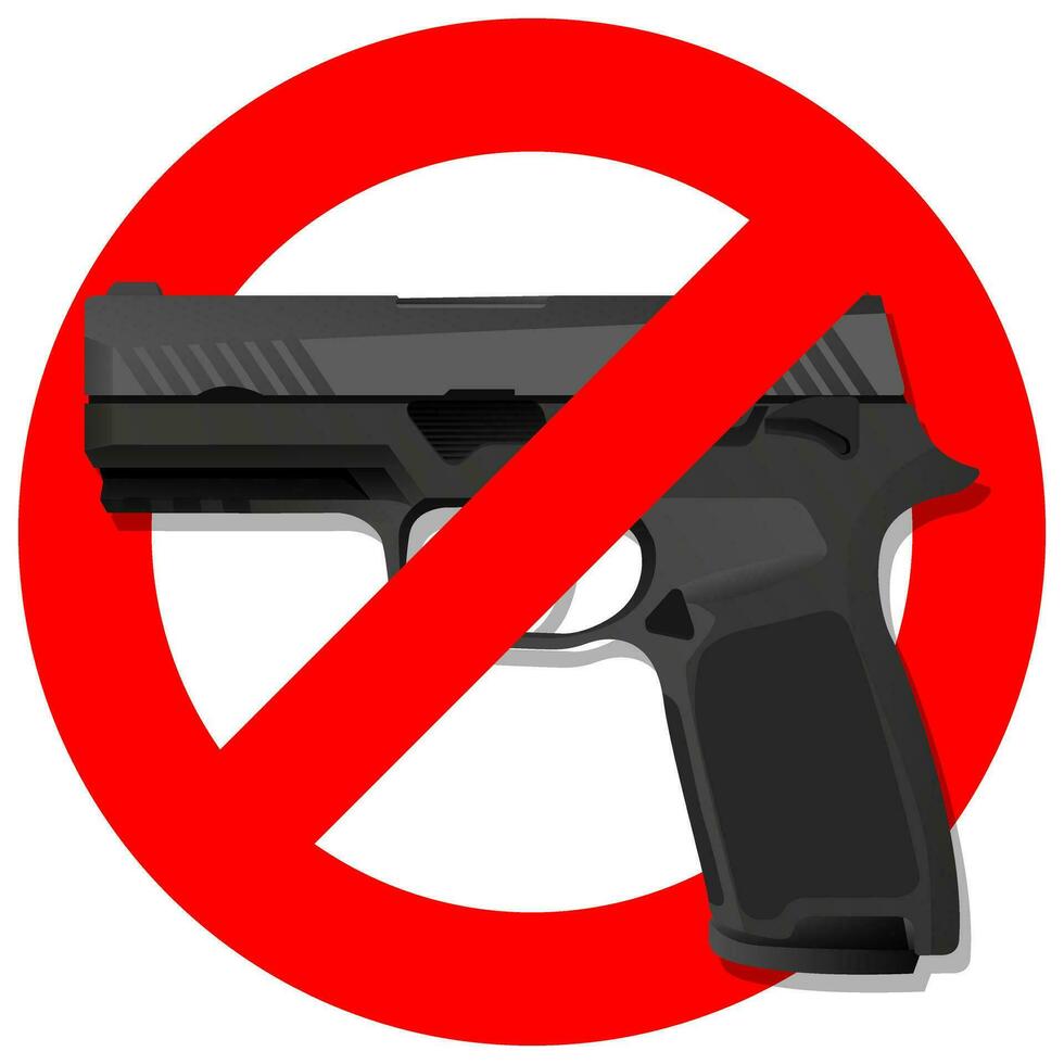 tecken varning mot bärande skjutvapen områden var bärande vapen är förbjuden röd förbud tecken överlagrat på en skjutvapen, vektor illustration.