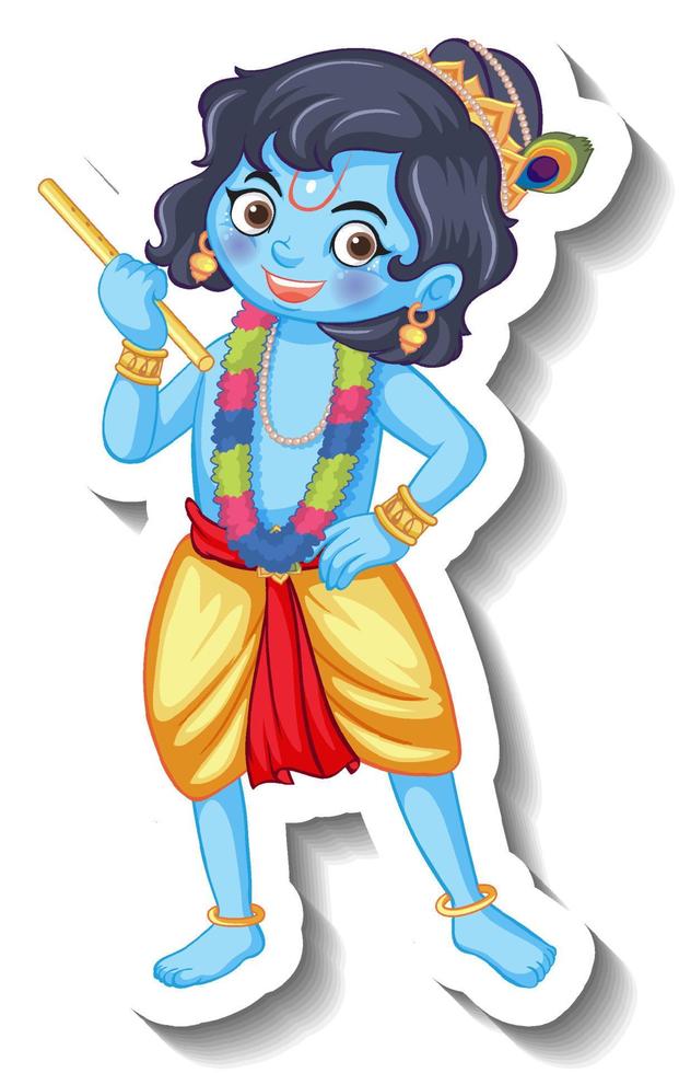 Lord Krishna Kid Cartoon Charakter Sticker vektor
