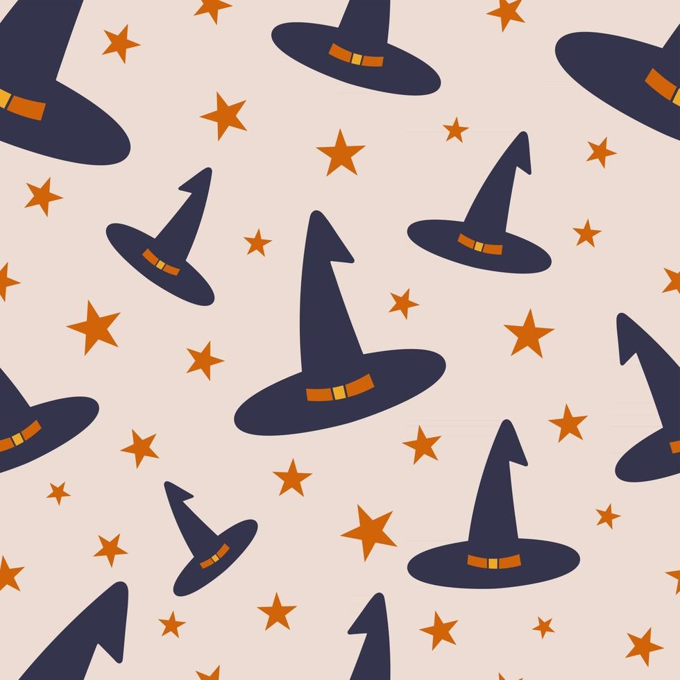 Hexenhüte und Sterne Halloween nahtloses Muster vektor
