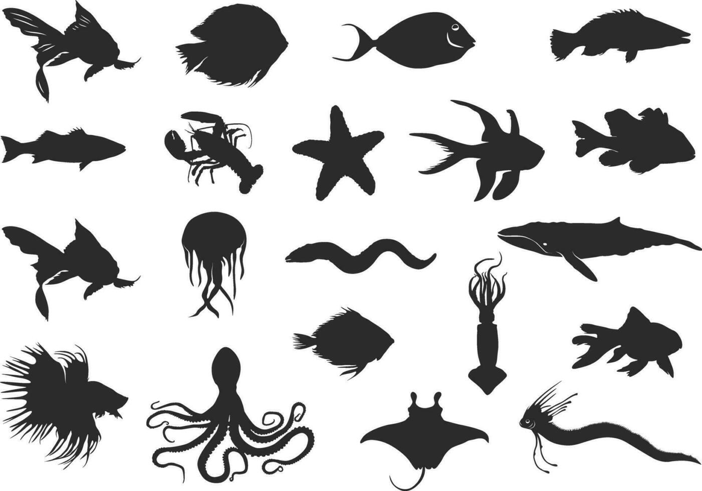 Meer Fisch Silhouette, Fisch Clip Art, Fisch Silhouette, Salzwasser Fisch Silhouette, Ozean Fisch Silhouette, Meer Fisch Vektor. vektor