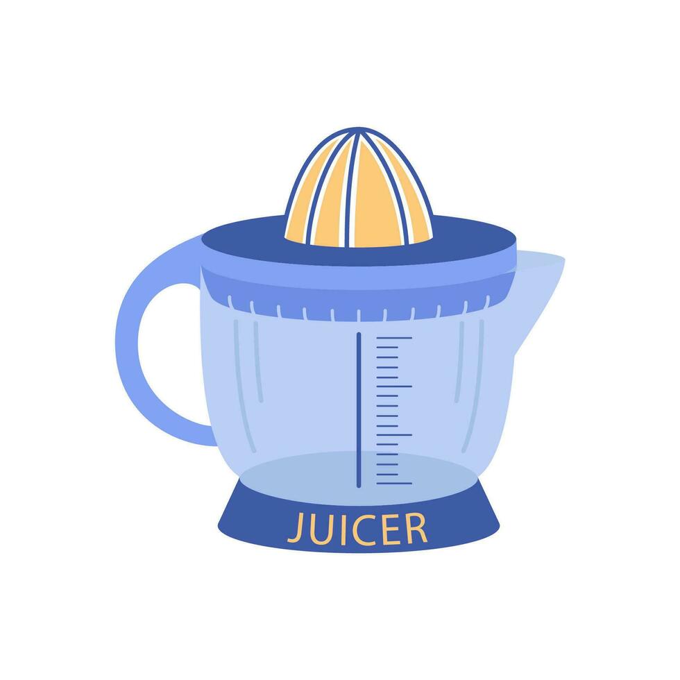 hand citrus- juicepress, smoothies framställning maskin. kök apparat, utrustning.kreativ Press köksutrustning för webb design, mallar, infografik, Mer. vektor illustration isolerat på vit bakgrund