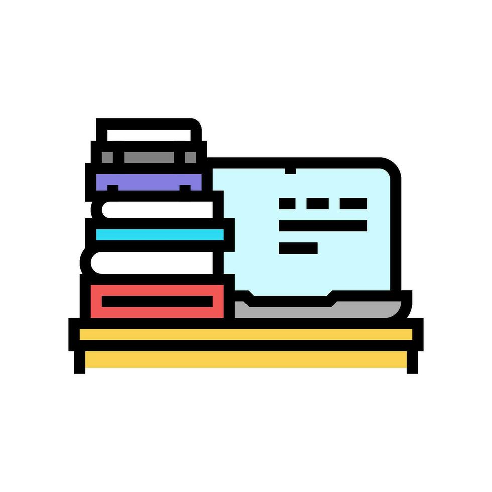 Laptop Bücher online Lernen Plattform Farbe Symbol Vektor Illustration