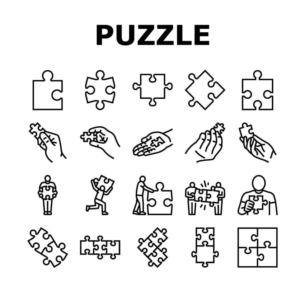 Puzzle Puzzle Stück, Geschäft Symbole einstellen Vektor