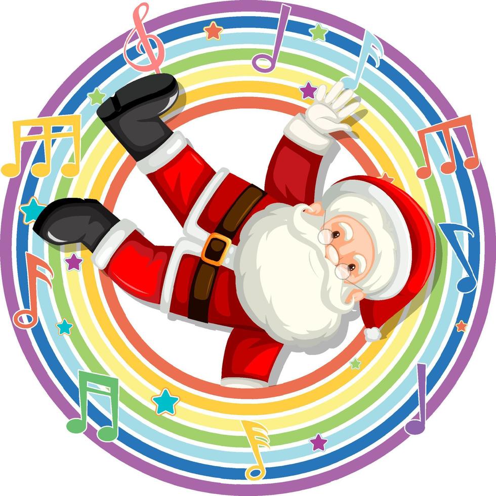 Weihnachtsmann im Regenbogen runden Rahmen mit Melodiesymbolen vektor