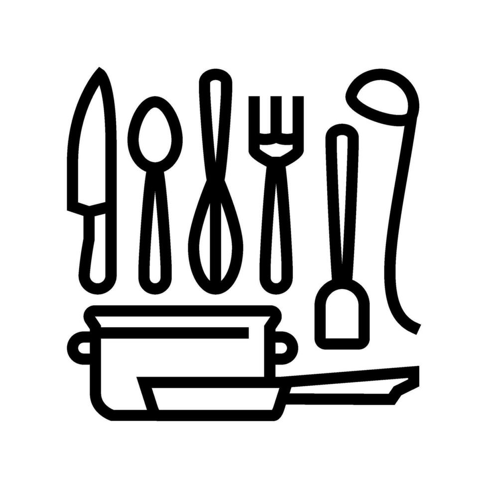 Küche Werkzeuge Restaurant Koch Linie Symbol Vektor Illustration