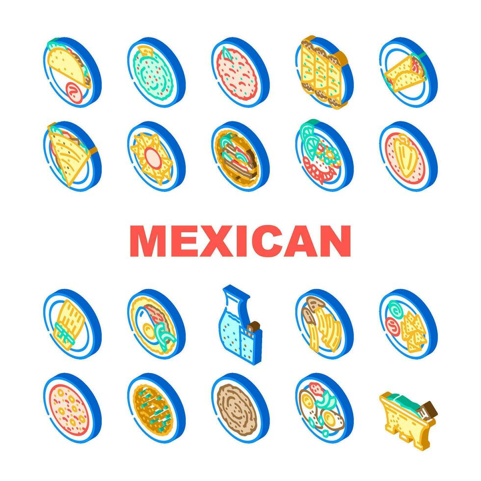 Mexikaner Küche Abendessen Essen Symbole einstellen Vektor