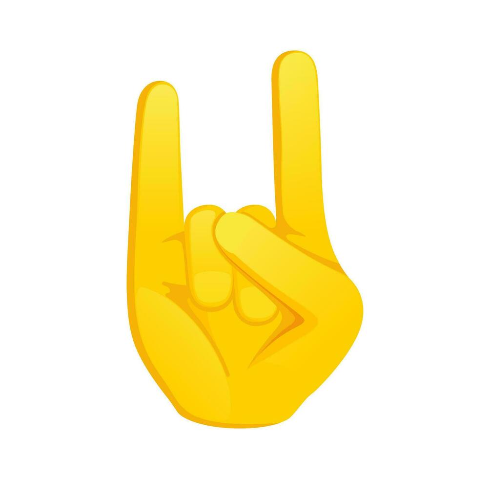 Hand Gelb Geste Emoji mit Zeichen von das Hörner Symbol. Vektor Illustration.