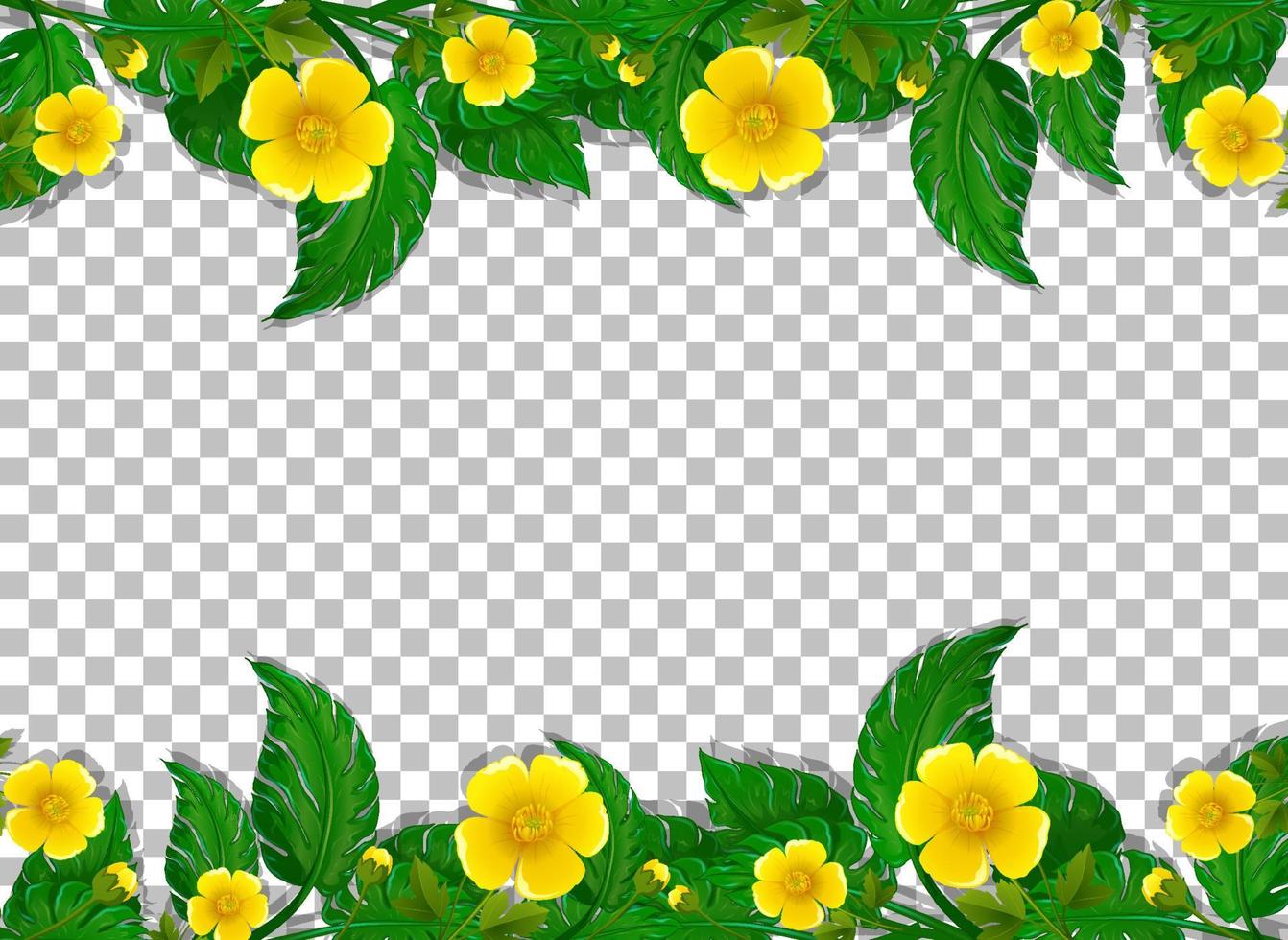 Rahmenvorlage für gelbe Blumen und Blätter vektor