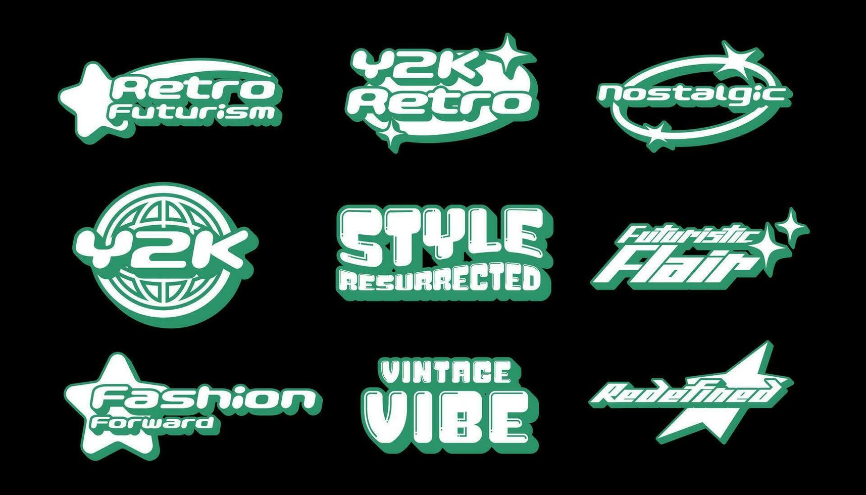 retro futuristisch Element zum Design. Sammlung von Symbol Slogans im y2k Stil. Vorlage zum Poster, Aufkleber und Bildschirm Drucken auf Kleidung. vektor