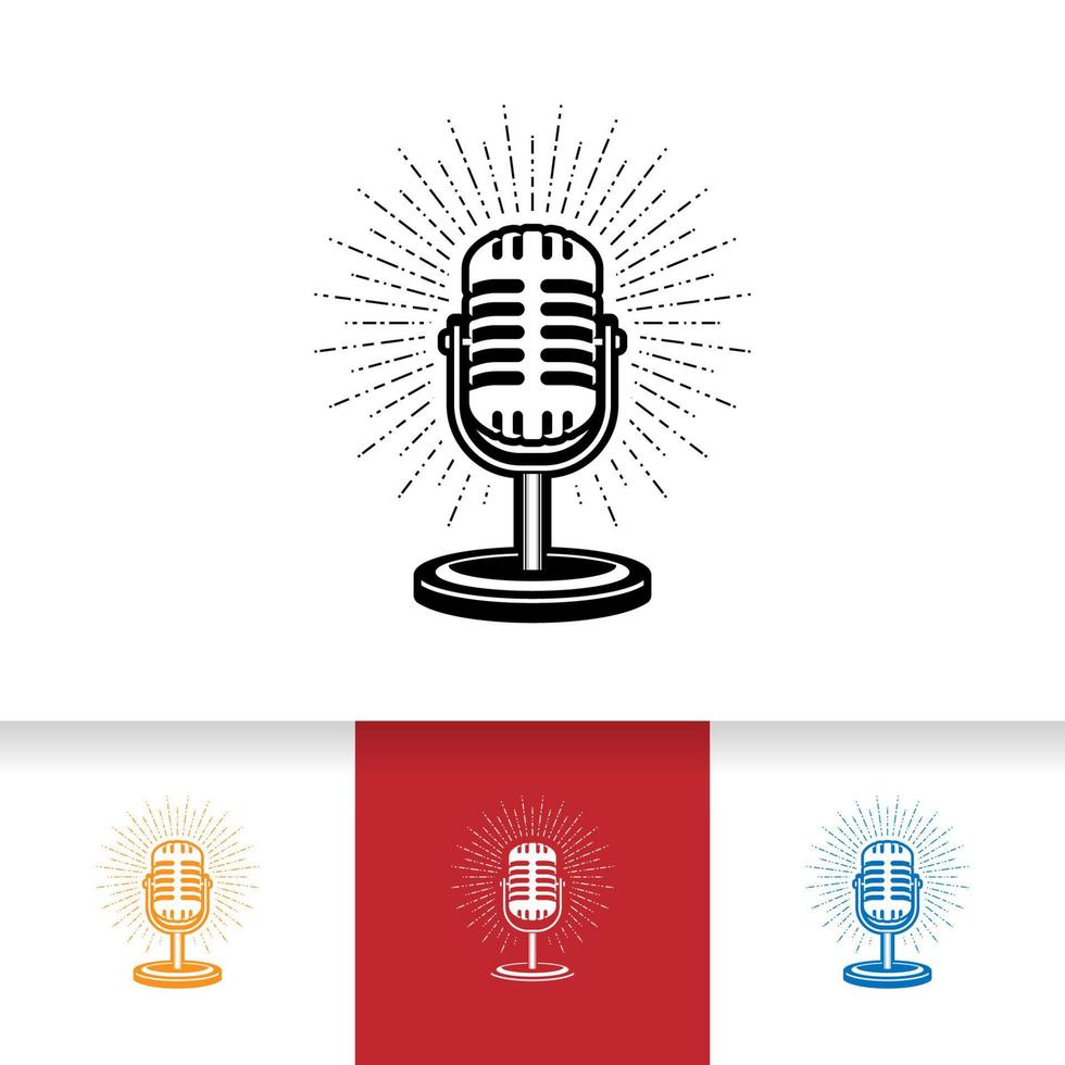 Podcast- oder Sänger-Karaoke-Logo-Design mit Retro-Mikrofon. vektor