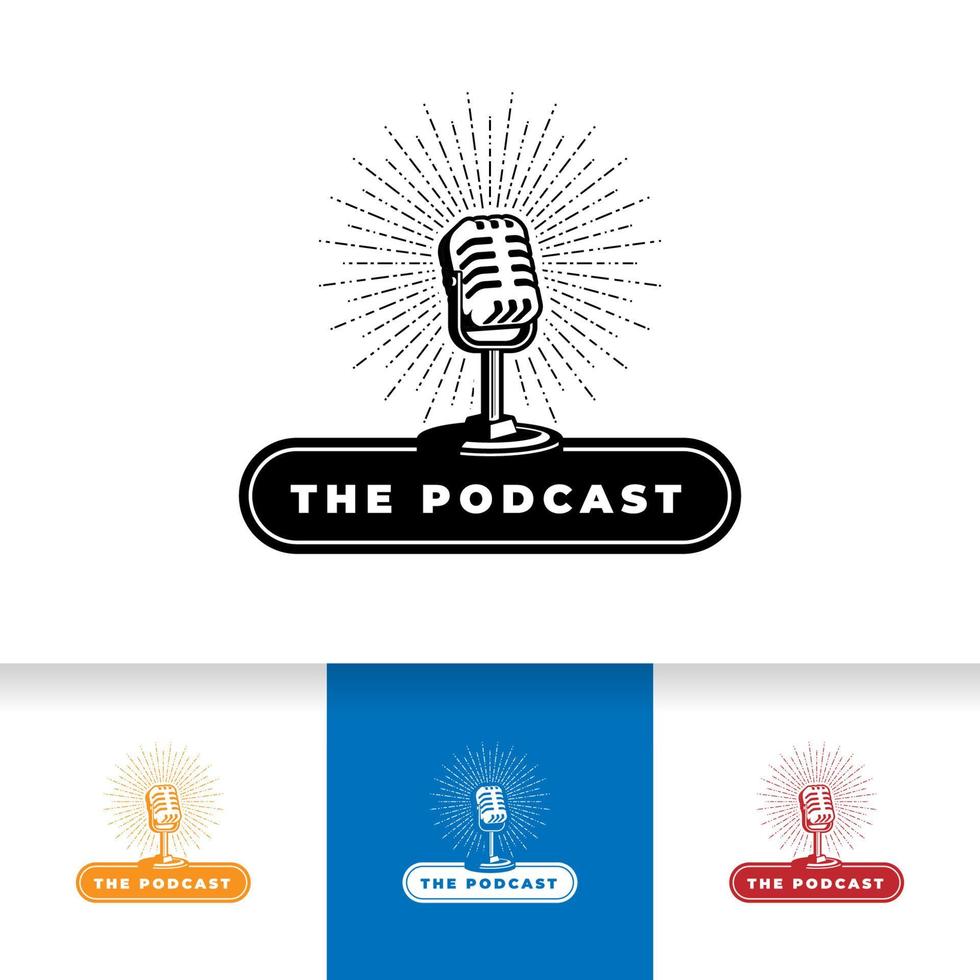 podcast eller sångare karaoke logotyp design med retro mikrofon. vektor