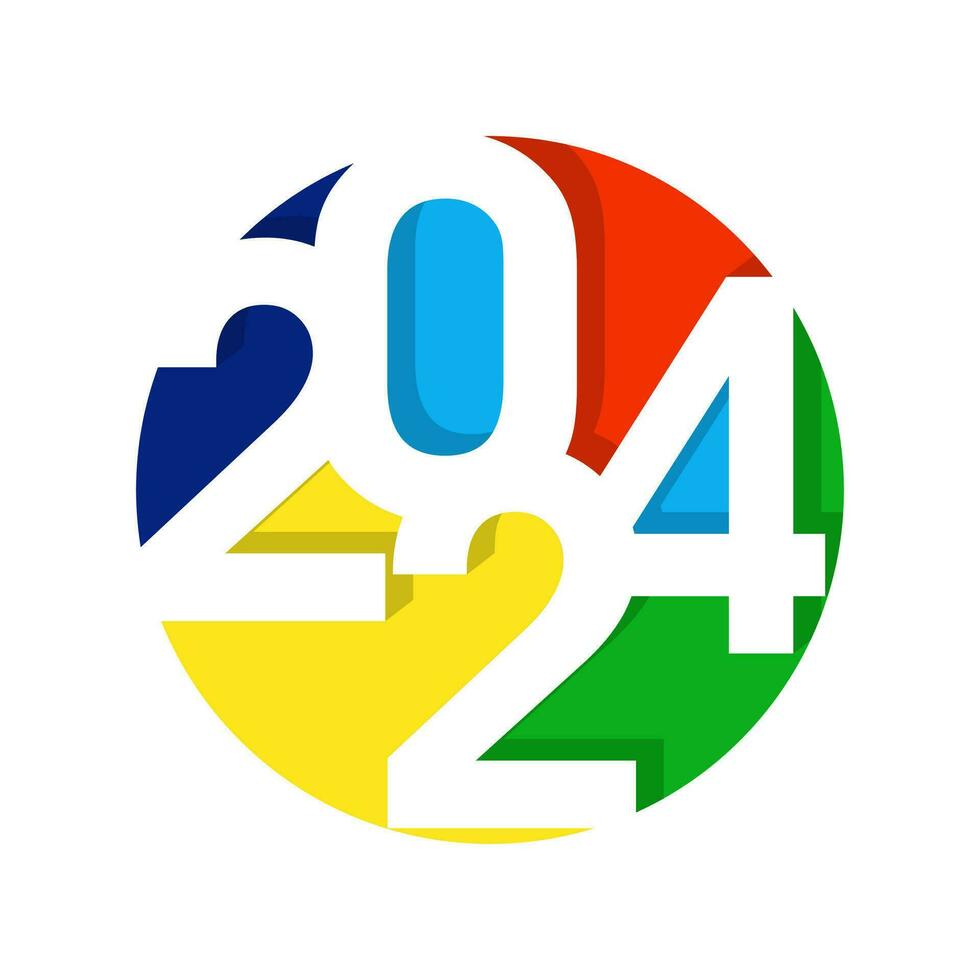 glücklich Neu Jahr 2024 Design. mit bunt gekürzt Nummer Illustrationen. Prämie Vektor Design zum Poster, Banner, Gruß und Neu Jahr 2024 Feier.