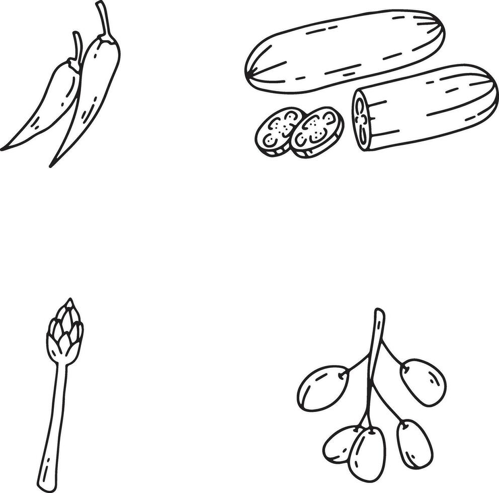 Hand gezeichnet Gemüse im abstrakt Design. isoliert auf Weiß Hintergrund. Vektor Illustration.