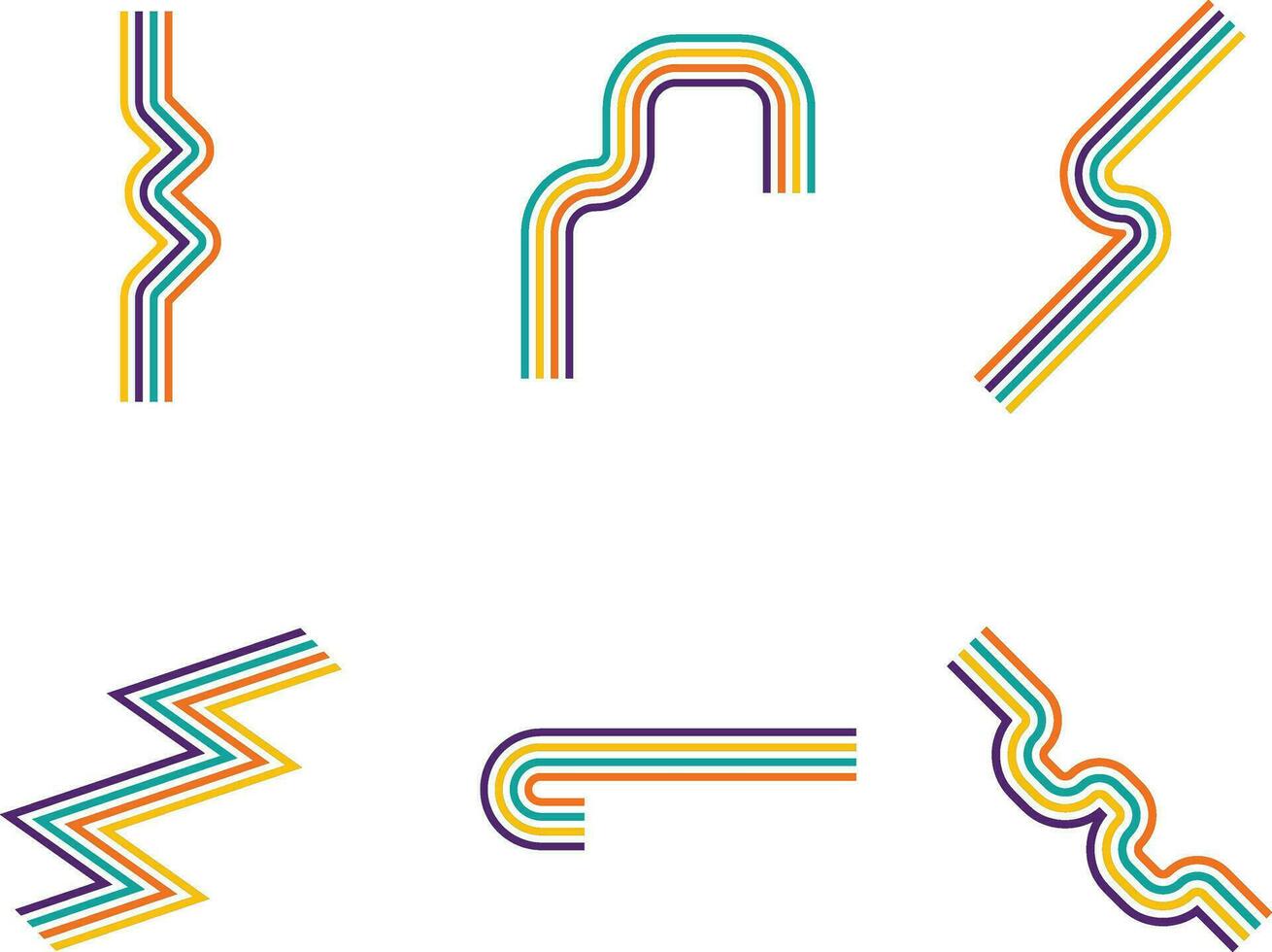 Sammlung von retro groovig gefüttert. Regenbogen Linie. im abstrakt Design. Vektor Illustration.