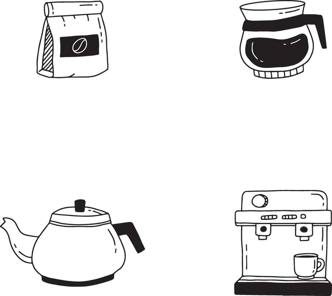 Hand gezeichnet einstellen von Kaffee Herstellung Ausrüstung. abstrakt Design Stil. Vektor Illustration.
