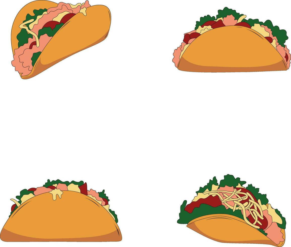 Tacos Essen Illustration Sammlung. nahtlos Karikatur Design. isoliert Vektor. vektor