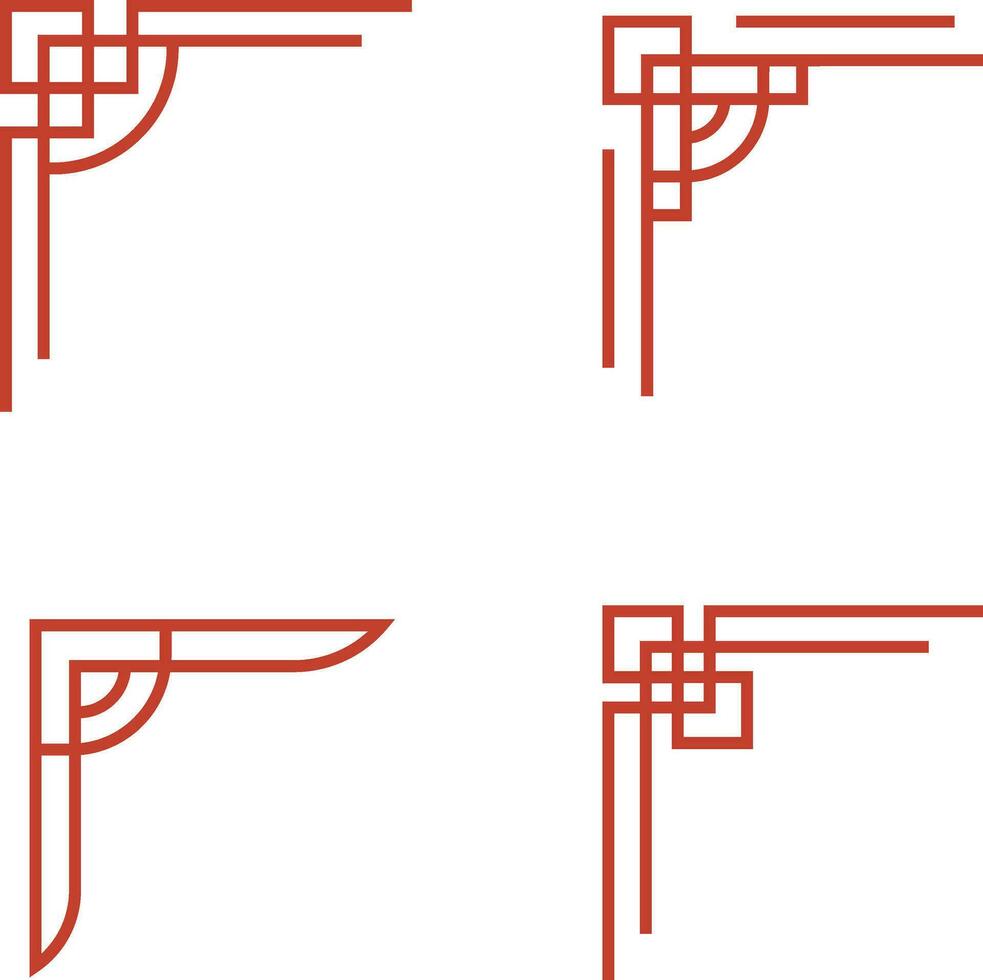 Chinesisch traditionell Ecke im geometrisch Form. orientalisch Rahmen Design. isoliert Vektor Satz.