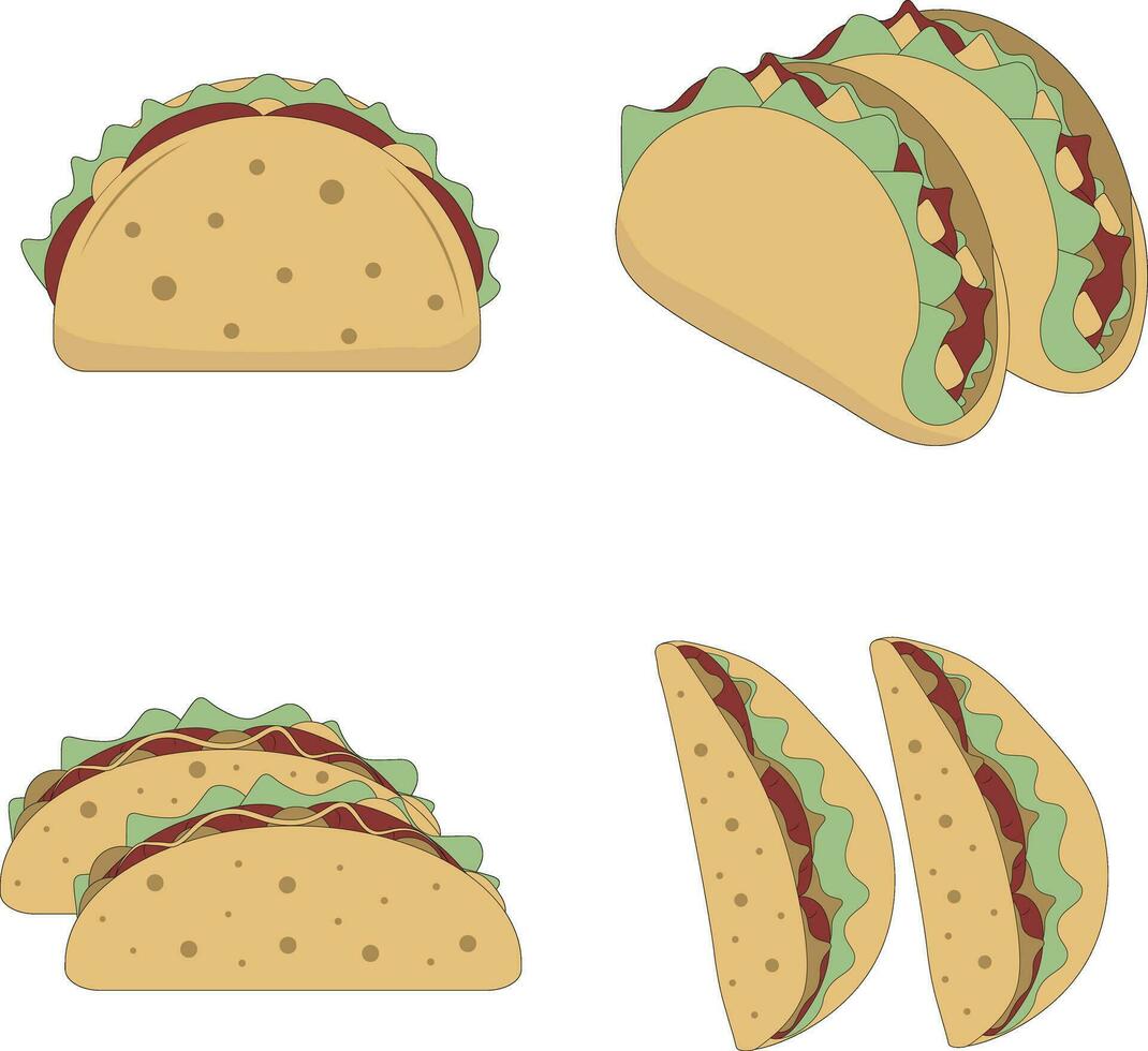 Tacos Essen Illustration im eben Design. Vektor Symbol Satz.