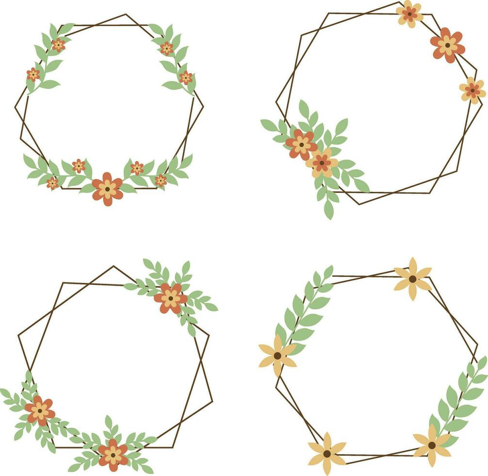 blommig polygon ram med blomma och löv dekoration. vektor illustration uppsättning.