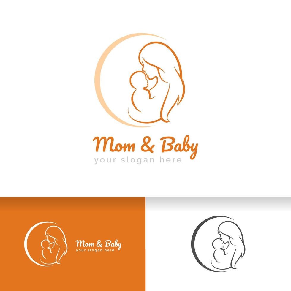 Mutter und Baby-Logo-Vektor-Symbol. Mama umarmt ihr Kind Logo Vorlage vektor