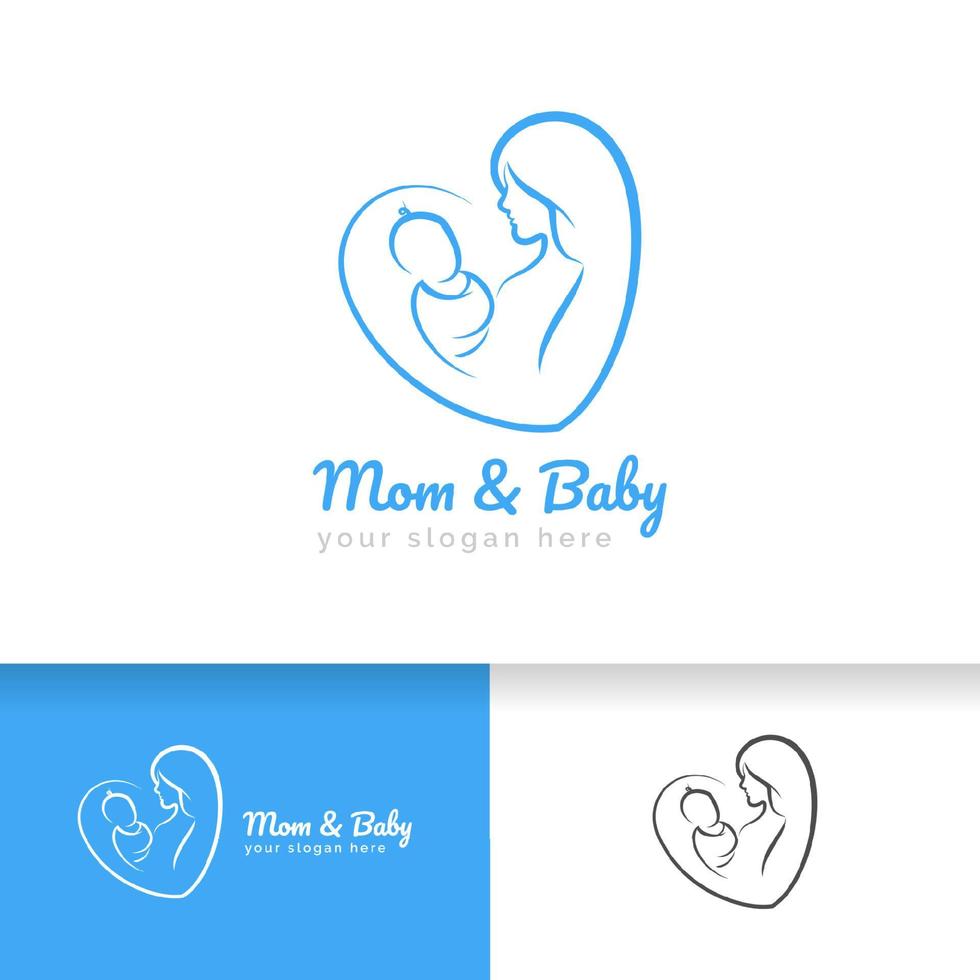 mamma och baby logotyp vektorsymbol. mamma kramar sitt barn logotyp mall vektor
