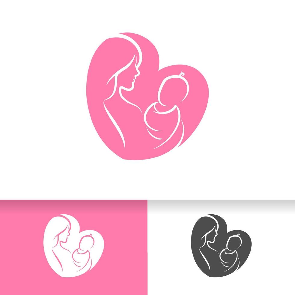 Mutter und Baby-Logo-Vektor-Symbol. Mama umarmt ihr Kind Logo Vorlage vektor