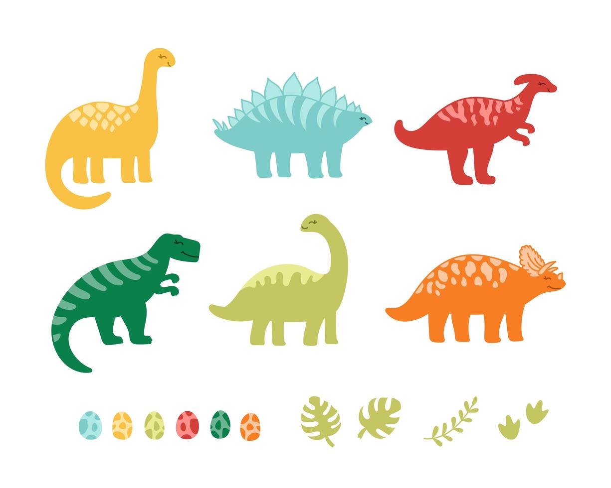uppsättning färgglada söta barn dinosaurier och ägg vektor