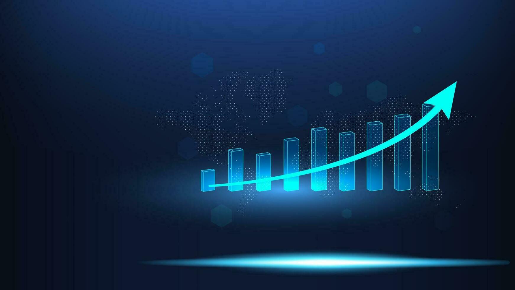 Währung Lager und Investition Märkte Hintergrund mit Digital Transformation abstrakt Technologie Hintergrund und futuristisch erhebt euch Pfeil Diagramme. Vektor Illustration eps10