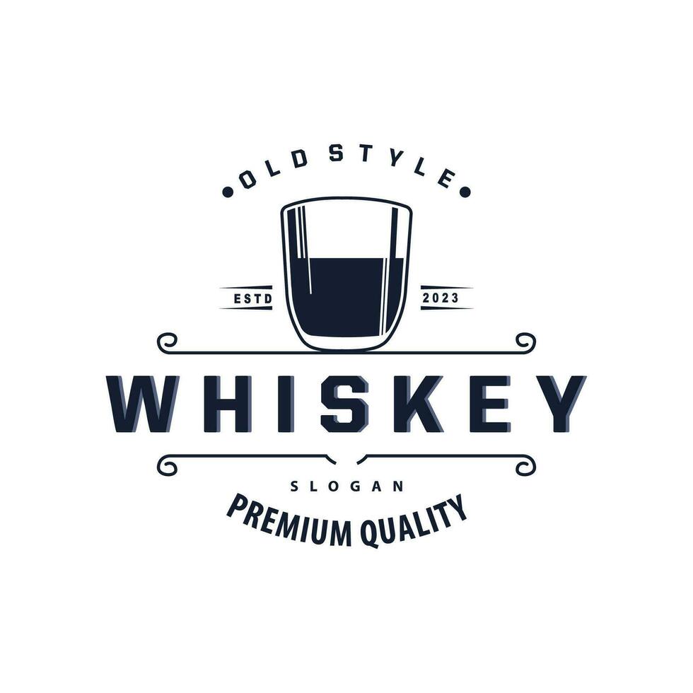 whisky logotyp, dryck märka design med gammal retro årgång prydnad illustration premie mall vektor