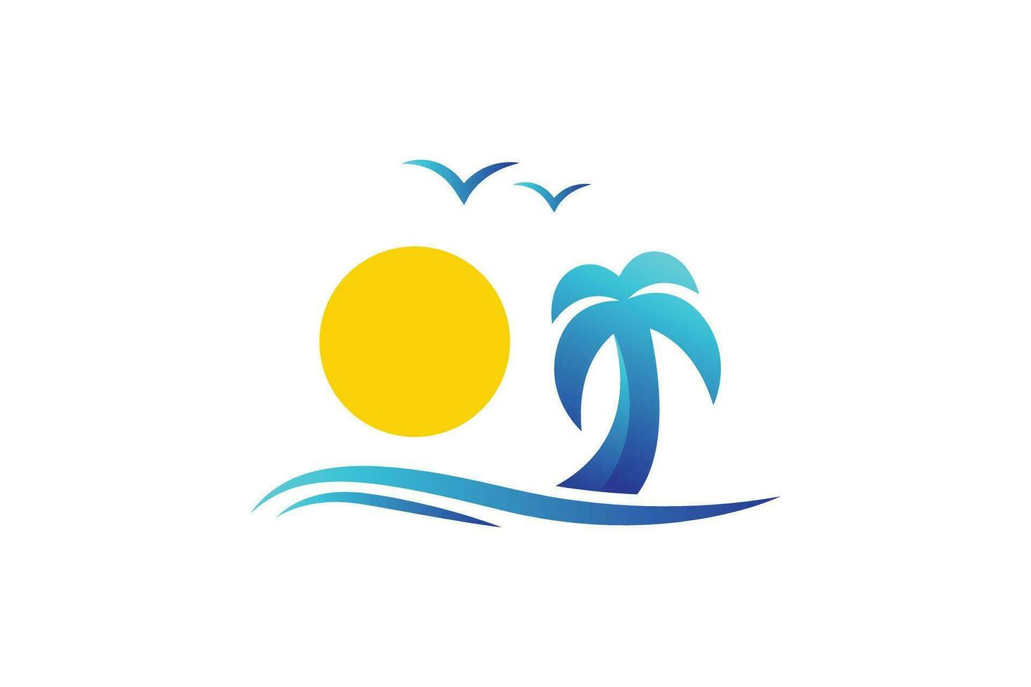 Natur Strand Urlaub, Welle und Sonne mit Palme Baum Vektor Logo Design