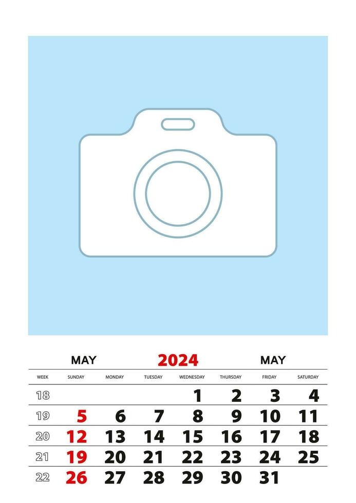 Maj 2024 kalender planerare a3 storlek med plats för din Foto. vektor