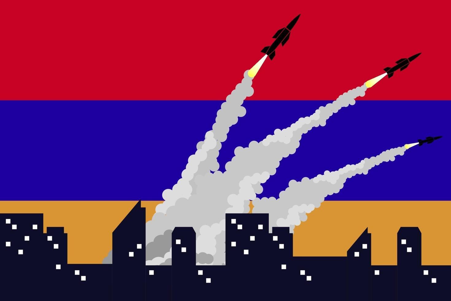 Illustration des Abfeuerns von Raketen auf Armenien-Flaggenhintergrund. Armenien-Aserbaidschan-Konflikt 2020. Armenien gegen Aserbaidschan. gut für Vorlagenhintergrund, Banner, Poster usw. flaches Design. Vektor-eps10. vektor