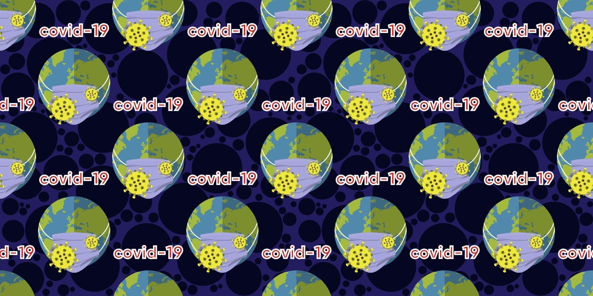sömlöst mönster av bildjorden som bär kirurgisk mask för att förhindra sjukdomar på mörk mörkblå bakgrund. kostymer för dekorativt papper, förpackningar, omslag, presentförpackning etc. vektor illustration eps10.