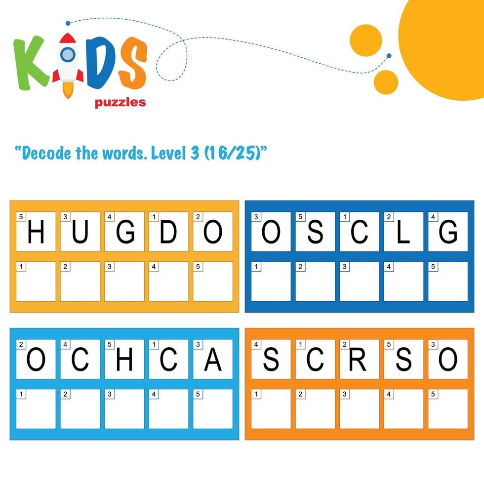entschlüsseln Sie die versteckten Wörter. einfaches logisches druckbares Arbeitsblatt für Kinder vektor