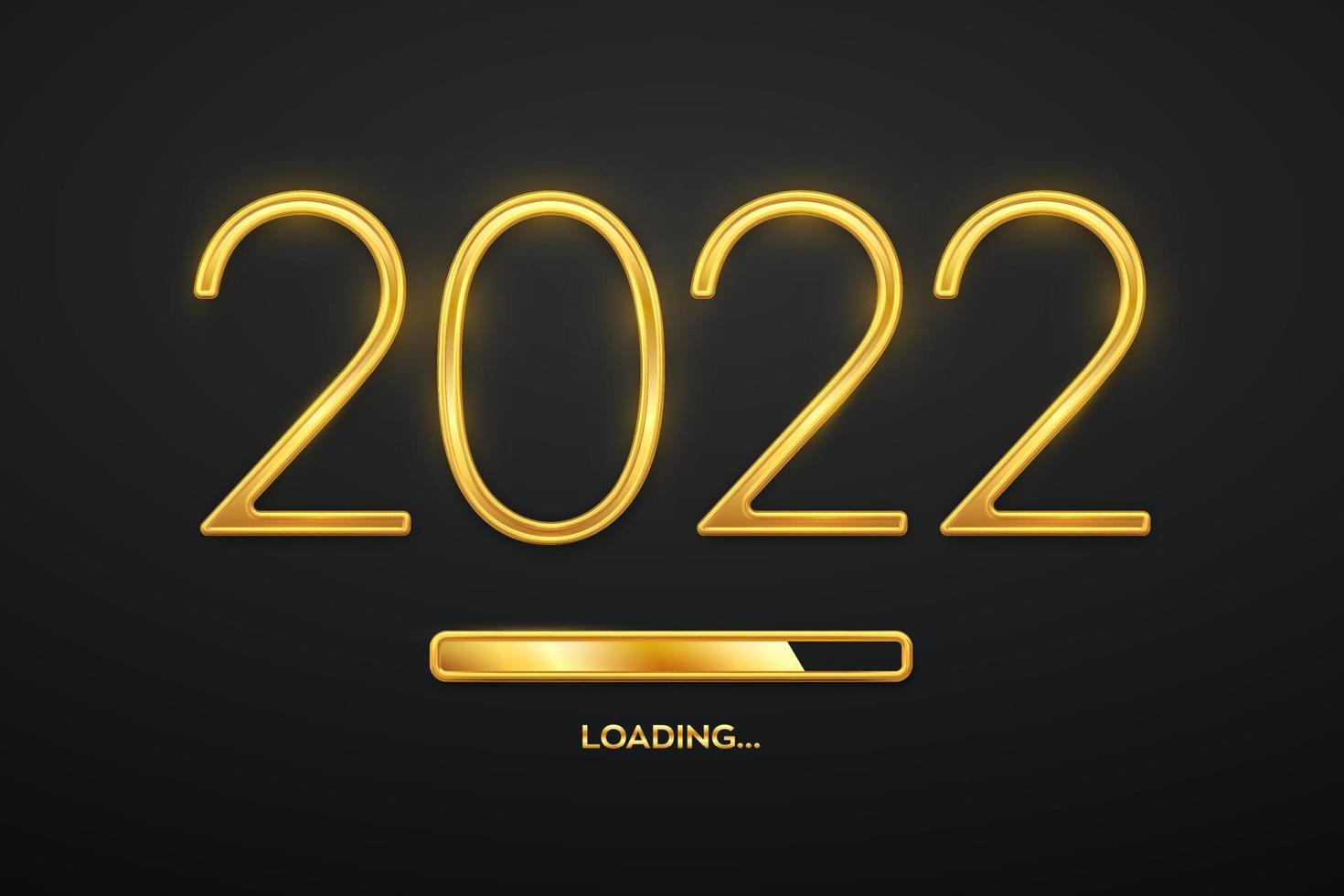 gott nytt år 2022. gyllene metalliska lyxnummer 2022 med gyllene laststång. festnedräkning. realistiska tecken för gratulationskort. festlig affisch eller semester banner design. vektor illustration.