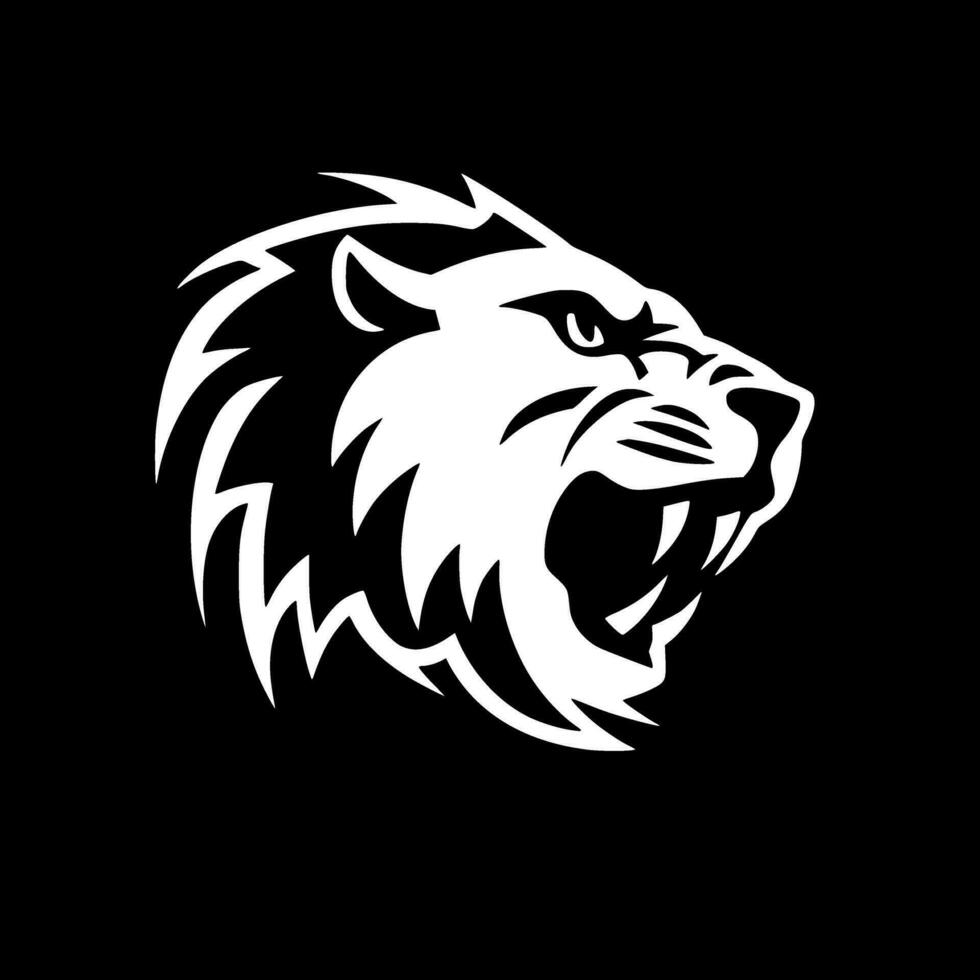 lejon - svart och vit isolerat ikon - vektor illustration