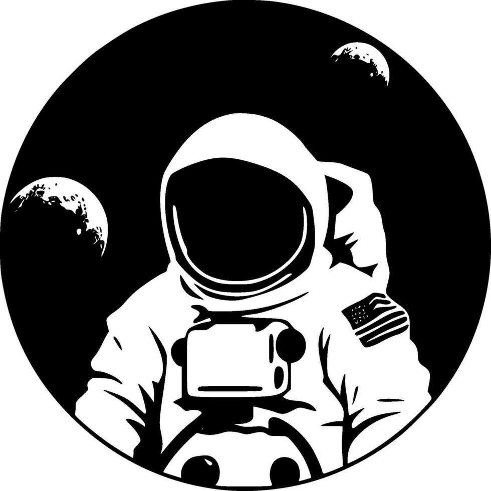 astronaut, svart och vit vektor illustration