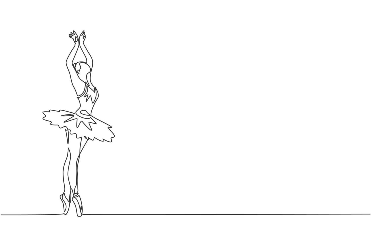 Eine durchgehende Strichzeichnung einer jungen anmutigen Balletttänzerin führt einen klassischen Schönheitstanz auf der Bühne des Opernhauses auf. Ballett-Performance-Konzept. dynamische einzeilige Zeichnungsdesign-Vektorillustration vektor