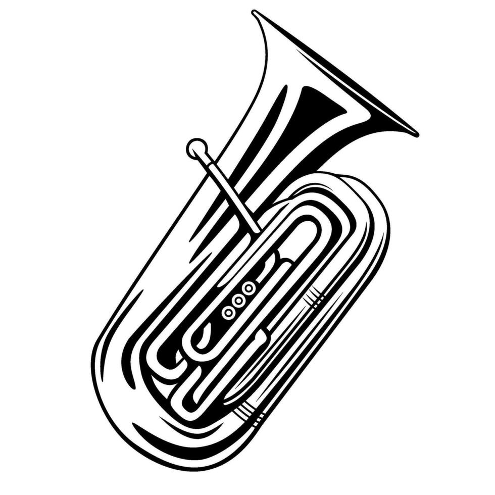 Tuba. Musik- Instrument Symbol. Gliederung Vektor Clip Art isoliert auf Weiß.
