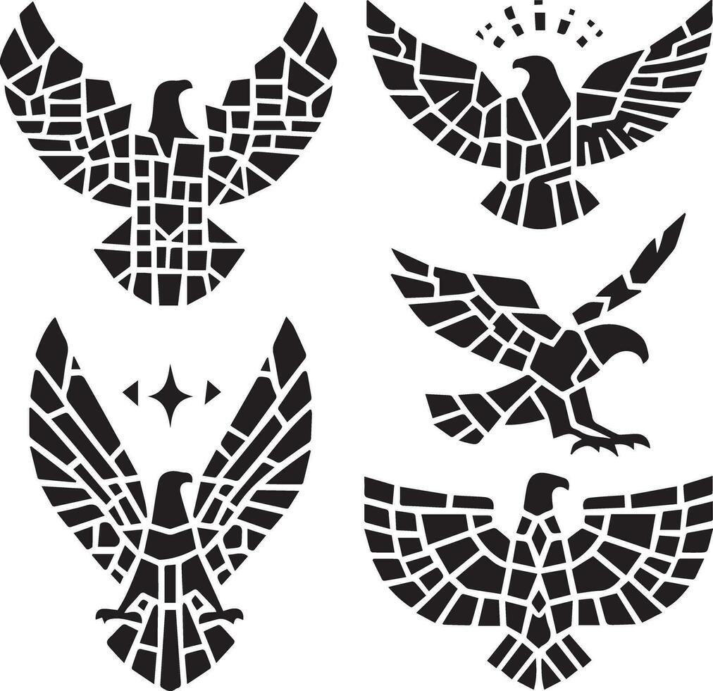 svart silhuett fast vektor uppsättning av ikoner tycka om, Örn, fågel, falk, Hök, drake falk, Örn emblem och så på.