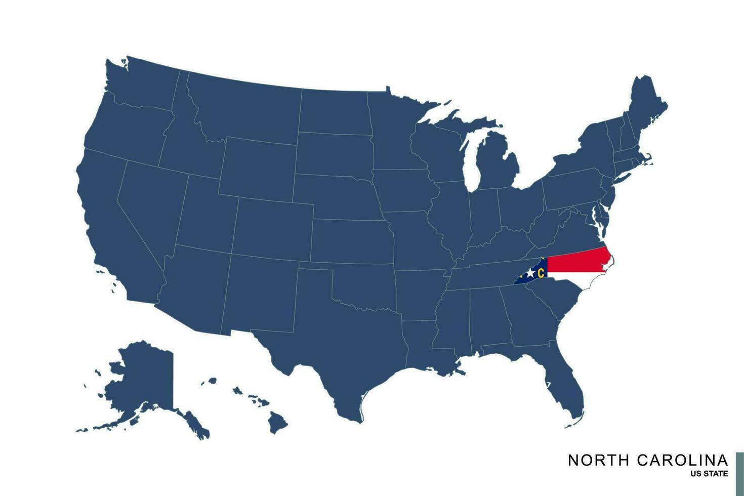 Zustand von Norden Carolina auf Blau Karte von vereinigt Zustände von Amerika. Flagge und Karte von Norden Carolina. vektor