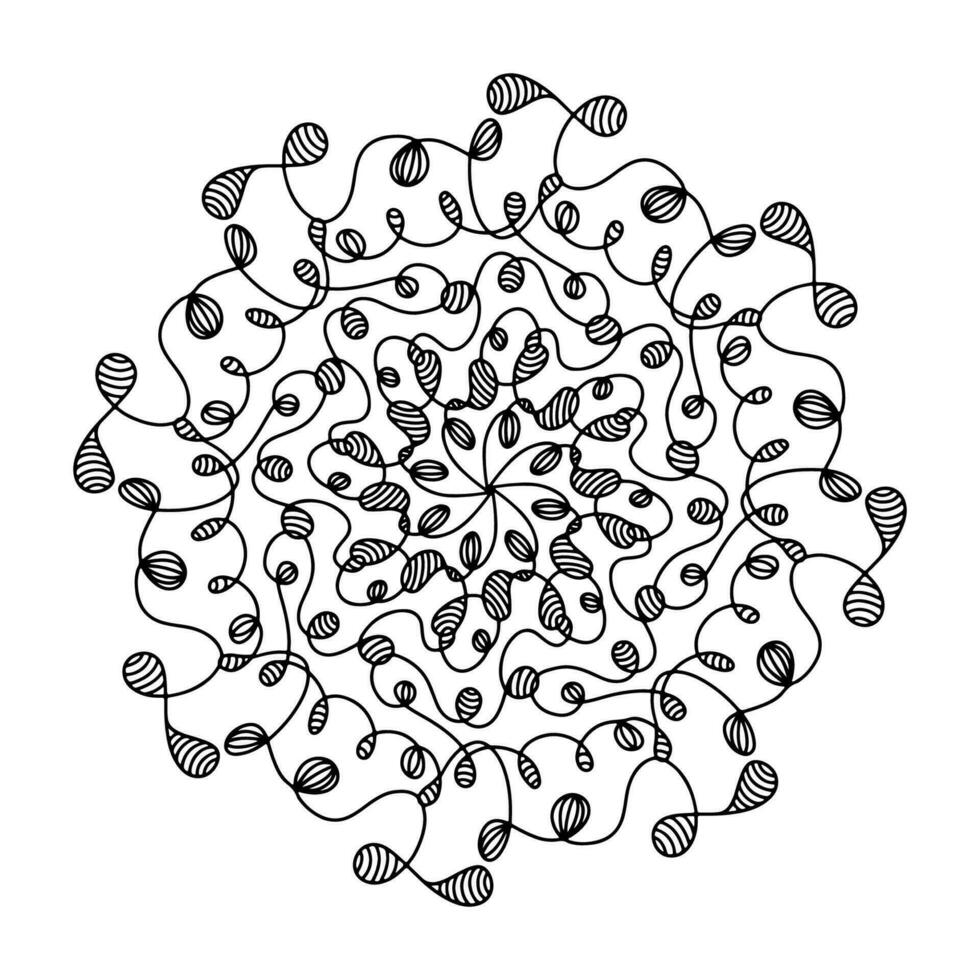 hand dragen virvla runt webb mandala isolerat på vit bakgrund. söt klotter bläckfisk, snurra, vågig, drömfångare. färg sida för vuxen och ungar. klottra bläck linje konst. antistress färg bok vektor